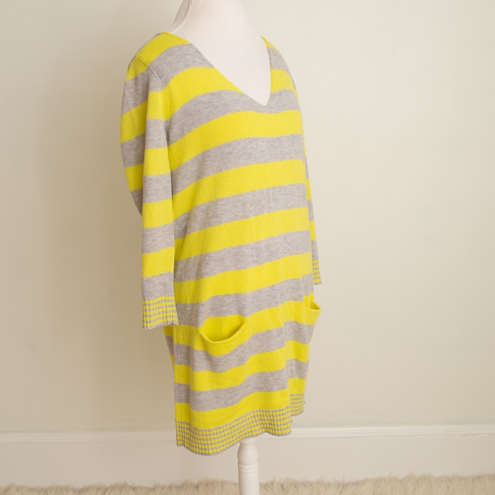 New Yellow and Grey Striped Sweater Dress